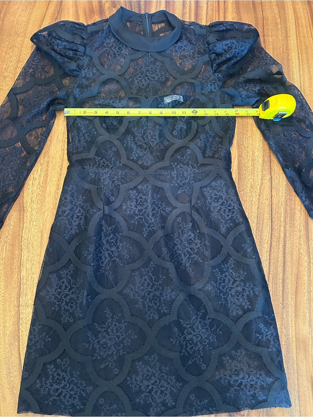 Sandro Black Lace Long-Sleeve Puff-Shoulder Dress - Picture 6 of 9